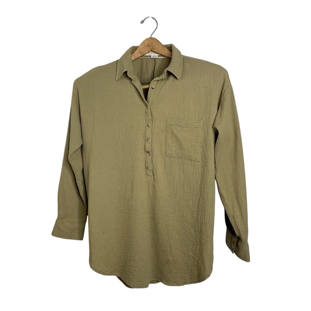 Anthropologie Pilcro and the Letterpress Green Gauze Cotton Long Sleeve Shirt L